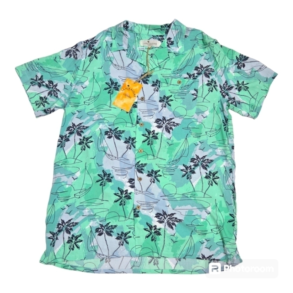Lanikaisurf Tropical Hawaiian Print Casual Button Down Shirt